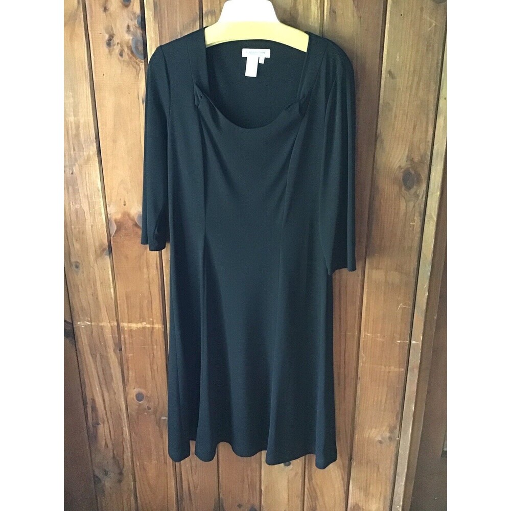 Coldwater Creek Black Long Sleeve Dress Size M Square Neck Side Zip Career Work